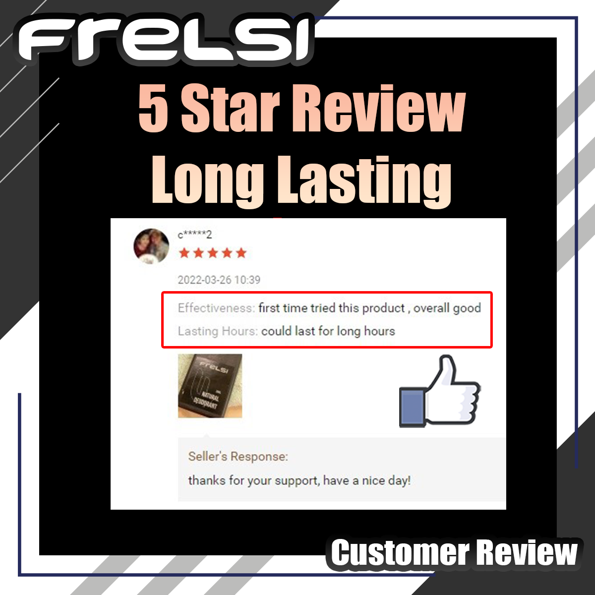 Frelsi Customer Review - 5 Star review - Long Lasting
